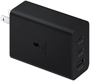 Samsung 3-Port Super Fast Charging Wall Charger, 1x USB-C 65W, 1x USB-C 25W, 1x USB-A 25W, Max capacity 65W (Cable not included), Black, US version