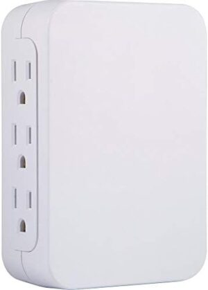 GE Pro 6-Outlet Extender, Surge Protector, Side Access, Wall Tap Adapter, 3-Prong, 1200 Joules, Warranty, UL Listed, White, 10353