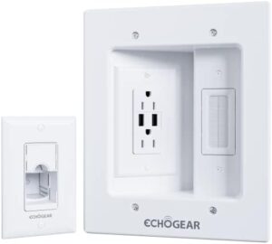 ECHOGEAR TV Wall Mount Cord Hider With AC Outlets & USB Ports - Hide Cables Behind The Wall - Includes Template, Saw, & Extension Cord - White