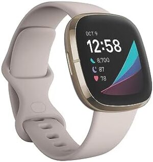 Fitbit Sense Advanced Smartwatch with Tools for Heart Health, Stress Management & Skin Temperature Trends, White/Gold, One Size (S & L Bands Included)