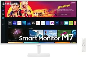 SAMSUNG 32" M70B Series 4K UHD USB-C Smart Monitor & Streaming TV, 4ms, 60Hz, HDR10, Wireless Display, Slimfit Camera, Gaming and IoT Hubs, Alexa Built in, 2022, LS32BM703UNXZA, White