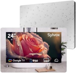 SYLVOX 24'' Smart Waterproof TV, Magic Mirror TV for Bathroom, 1080P, Bass Boost, IP66, Anti-Fog, Built-in APP Store, and Voice Assistant (On Wall Model)