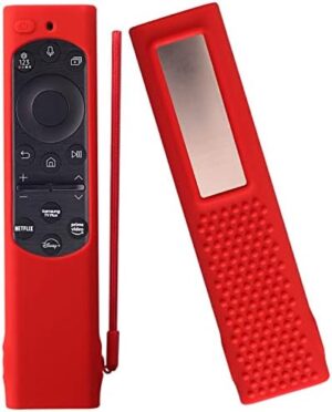 Compatible with Samsung Smart TV Remote 2022 BN59 Remote with Solar Panels Silicone Cover, Anti-Fall Shockproof Silicone Protective case with Lanyard(Red)