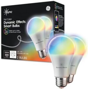 GE CYNC Dynamic Effects A19 Color Changing Light Bulbs with Music Sync, RGB LED Light Bulb, Room Décor Aesthetic WiFi Smart Light, Works with Amazon A...