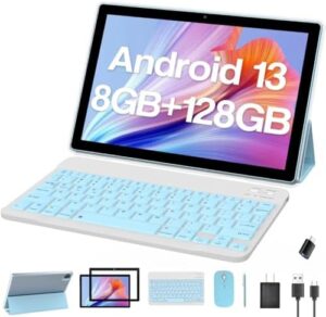 Tablet with Keyboard 10 inch Tablets Android 13 Tableta 2 in 1 Tablet 8GB+128GB Game Tab included Case wireless Mouse Stylus Pen Screen Protector 10.1...