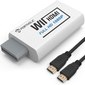 PORTHOLIC Wii to HDMI Converter 1080P for Full HD Device, Wii HDMI Adapter with 3,5mm Audio Jack&HDMI Output Compatible with Wii, Wii U, HDTV, Monitor-Supports All Wii Display Modes 720P, NTS