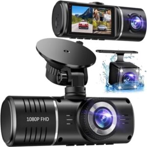 SUVCON Dash Cam, 3 Channel Dash Cam, 1080P Dash Cam Front and Inside, Triple Dash Cam, Dash Camera with 32GB Card, HDR, G-Sensor, 24Hr Parking, Loop R...