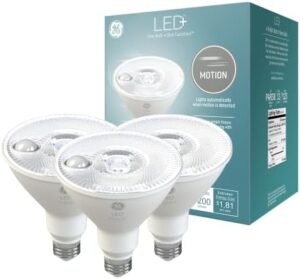 GE LED+ Linkable Motion LED Light Bulbs, 15W, PAR38 Outdoor Security Floodlights, Warm White (3 Pack)