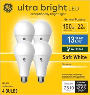 GE Ultra Bright 150-Watt EQ A21 Soft White Medium Base (E-26) Dimmable LED Light Bulb (4-Pack)