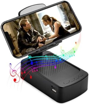 Cell Phone Stand with Bluetooth Speaker HD Surround Sound Bluetooth Speaker Adjustable Phone Holder Gifts for Women Men Wide Compatible with Cell Phon...