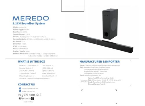 MEREDO Sound bar with Subwoofer 180W Det... - Image 10