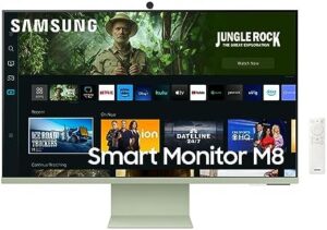 SAMSUNG 32" M80C UHD HDR Smart Computer Monitor Screen with Streaming TV, Slimfit Camera Included, Wireless Remote PC Access, Alexa Built-in (LS32CM80GUNXZA), Spring Green