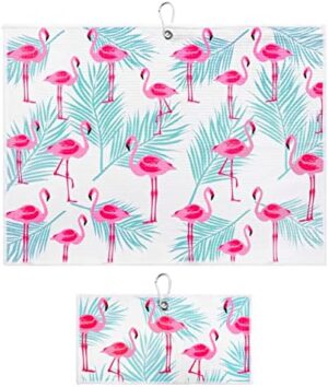 Flamingo Tropics Golf Towel with Clip fo...