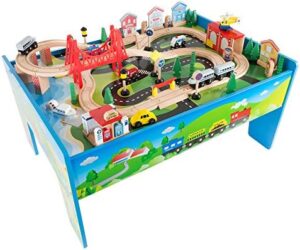 Wooden Train Set Table for Kids, Deluxe ...