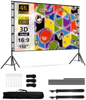 Projector Screen with Stand, 150 Inch Ou...