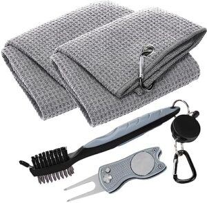 Aulock Golf Towel and Brush Set, Grey Mi...