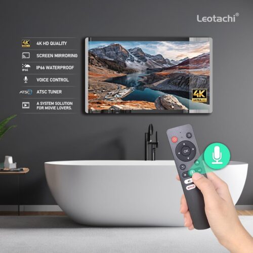 4K Ultra HD 32-inch High-end Bathroom Mirror TV IP66 Waterproof Android TV Supports Voice Remote Control Google Assistant, Built-in ATSC Tuner, HDMI (ARC), SPDIF for an Immersive Experience. - Image 7